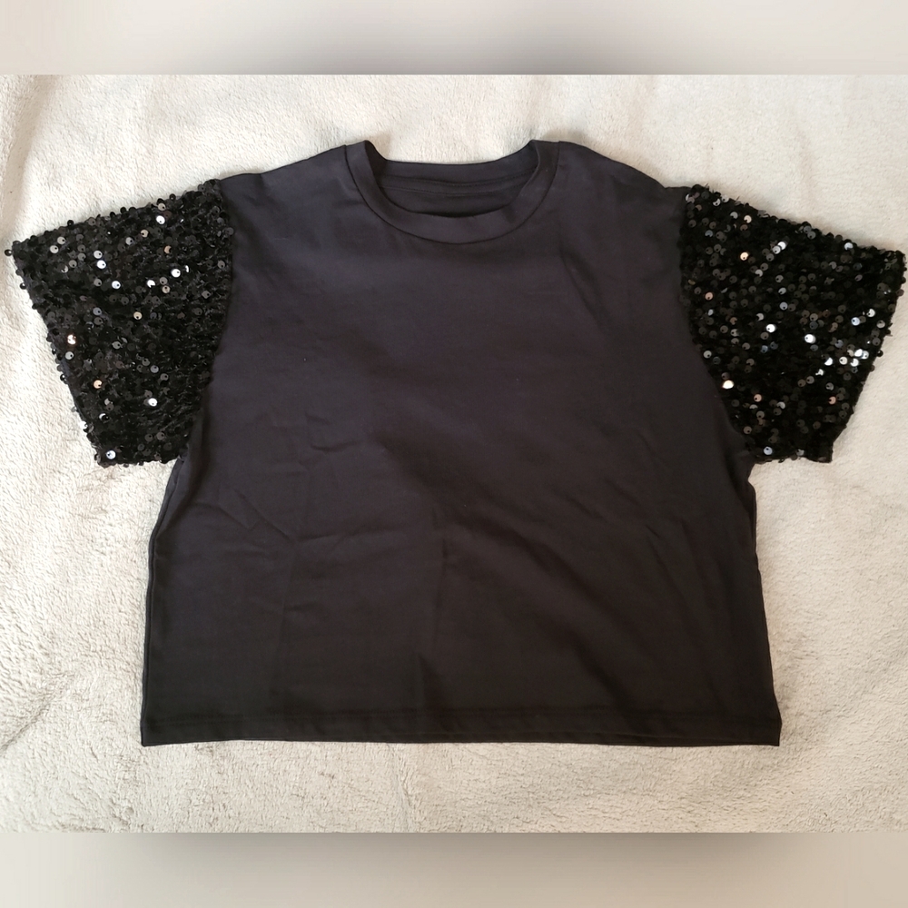 Black Sequin Sleeve Top